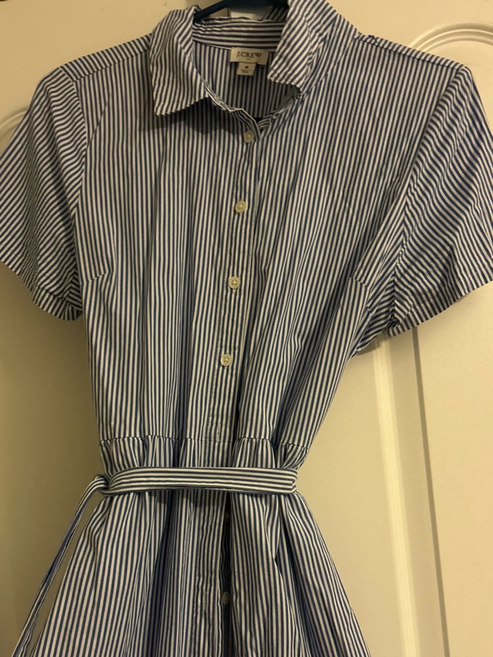 J Crew Button-Front Blue & White Stripe Shirt Dress with Belt Size 8 - Picture 4 of 8